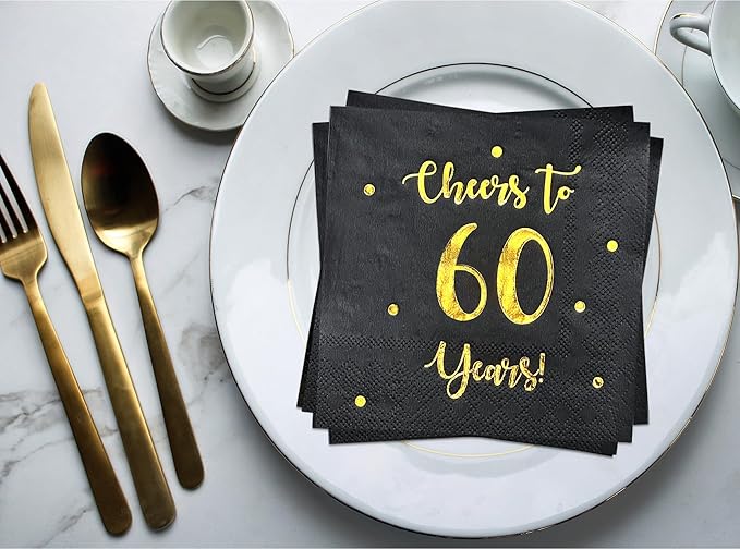 Cheers to 60 Years Cocktail Napkins | Happy 60th Birthday Decorations
