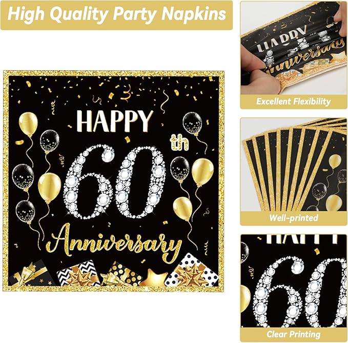 50 Guests 60th Anniversary Plates and Napkins Party Supplies 60th