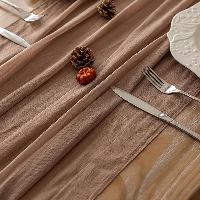 Keketoarrange 3pcs Cheesecloth Table Runner Nude Gauze Rustic Boho
