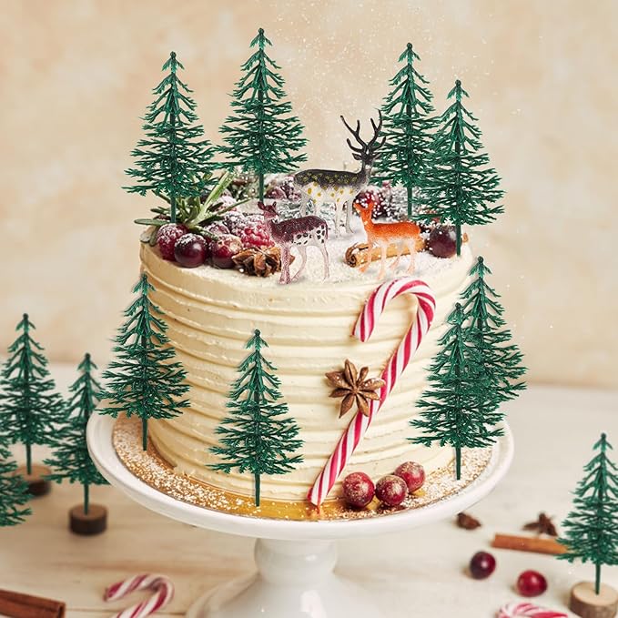 15Pcs Deer Christmas Tree Cake Topper with Tree Deer Figurines
