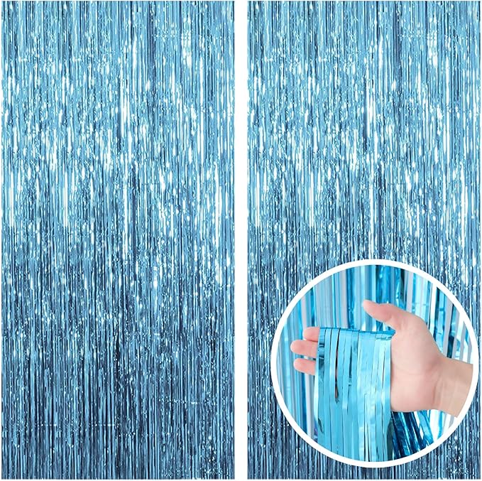 2 Pack Blue Backdrop Curtain Tinsel Streamers Ocean Themed Decor