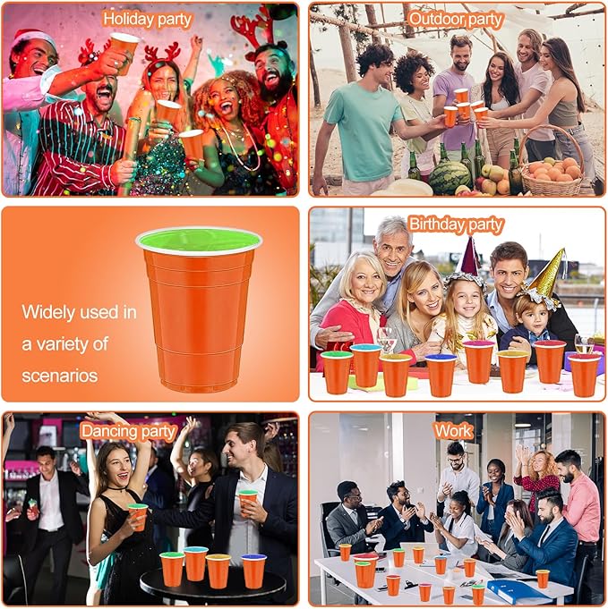 120 pcs Orange plastic cups Halloween plastic Disposable cups 12 oz