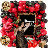 110pcs Red and Black Balloon Garland Arch Kit with 3 Cheetah Leopard