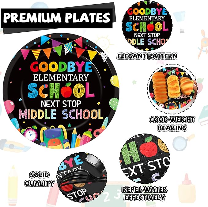 96Pcs Elementary Graduation Party Paper Plates and Napkins Goodbye