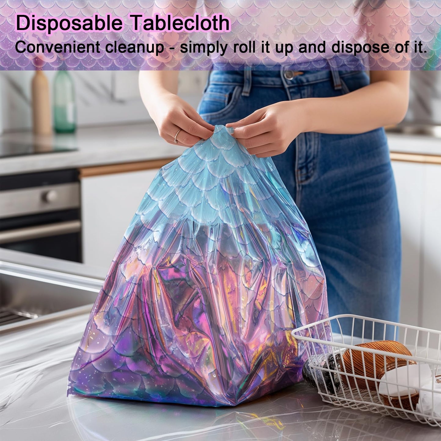 iCrius Mermaid Tablecloth, 6pcs - Disposable Iridescent Tablecloth -