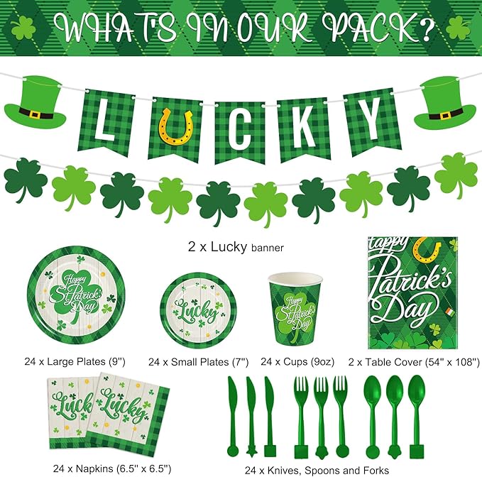 172 Pcs St Patricks Day Party Decoration Set Serves 24 Include Happy