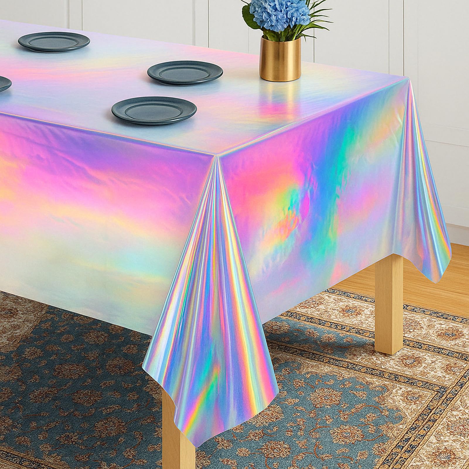 iCrius 3-Pack Holographic Disposable Tablecloths 54x108 Inch -