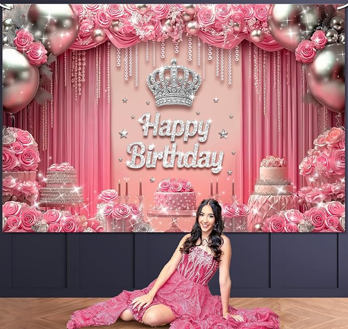Pink Birthday Backdrop 6x4ft Princess Birthday Party Decorations
