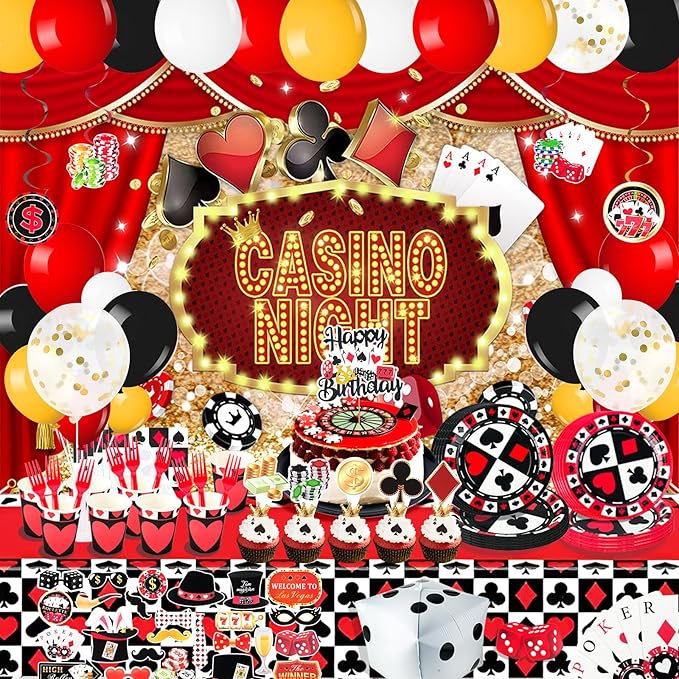 175Pcs Casino Party Decorations Set with Plates Cup Tableware Casino