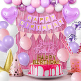 Pink Purple Birthday Decorations for Girls,Happy Birthday Party