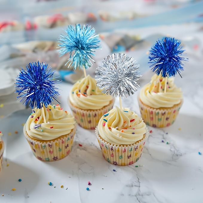 Gyufise 30Pcs Foil Firework Cupcake Toppers Sparkle Tinsel Cake #5