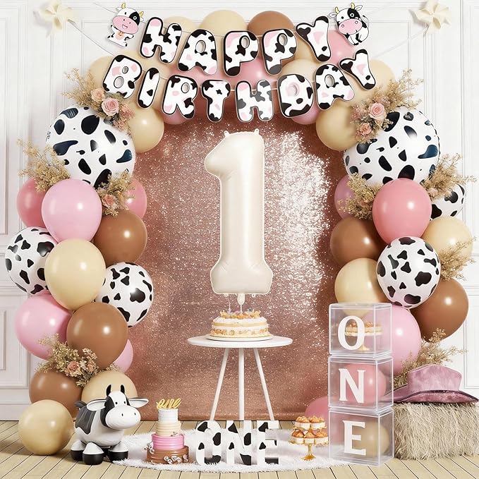 1st Birthday Decorations for Girls, 40 Inch Cream Number 1 Balloon,