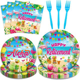 96 Pcs Hawaiian Aloha Retirement Party Plates Luau Tropical Happy