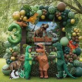 T Rex Dinosaur Birthday Decorations include Hunter Green Brown Gold