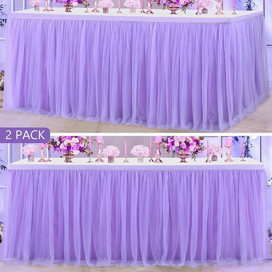 2 Pack 6ft Purple Table Skirt for Baby Shower Girl Lavender Tutu