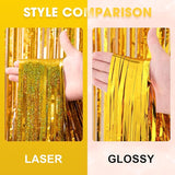 Voircoloria 3 Pack 3.3 x 8.2 ft Laser Gold Foil Fringe Backdrop