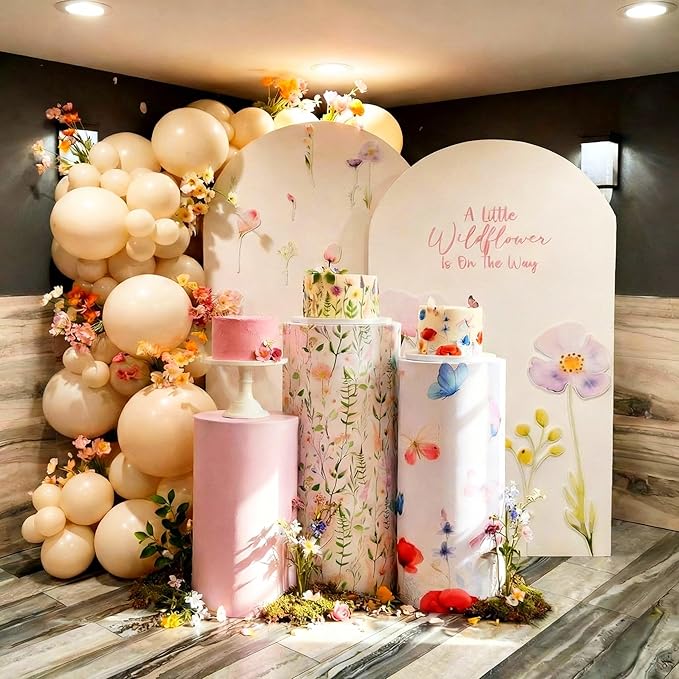 Set of 3 Wildflowers Bridal Shower Spandex Cylinder Stand Cover for