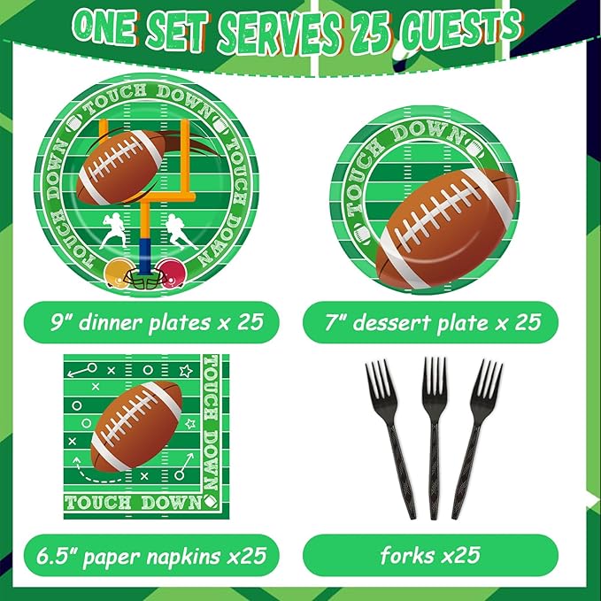 100 Pcs Football Party Plates and Napkins Set Football Birthday