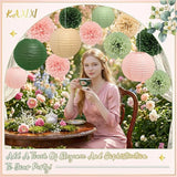 KAXIXI 15 Pcs Pink Sage Green Champagne Party Decorations - Hanging