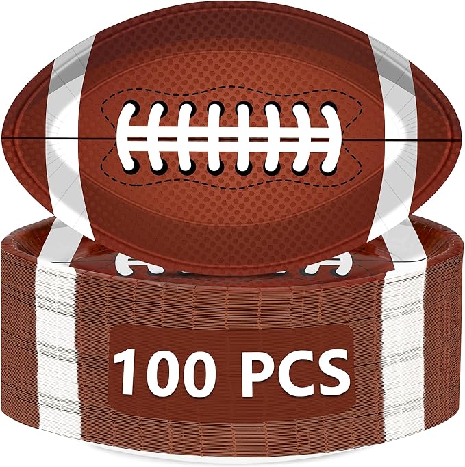 100 PCS Football Party Decorations Large Shape Plates Touch Down