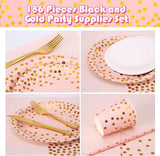 Sylken 186 Pieces pink and Gold Party Tableware Set - 25 Guests Paper