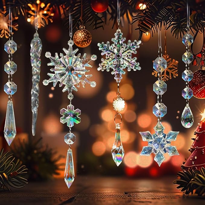 48pcs Christmas Crystal Ornaments for Tree - Iridescent Christmas