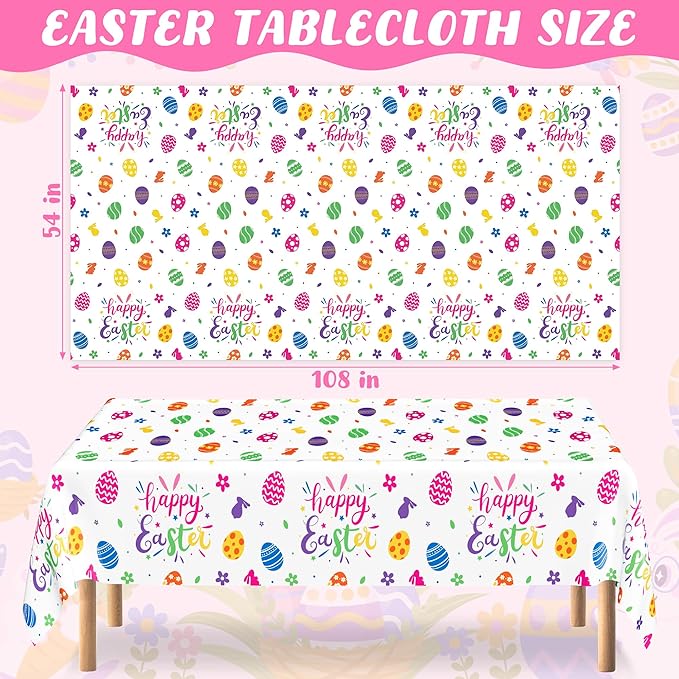 4 Pack Disposable Easter Tablecloth, 54 x 108 Inch Rectangular Easter