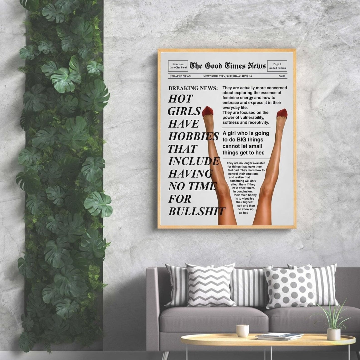 Framed Retro Trendy Newspapers Wall art Decor Bar Cart Feminist Wall