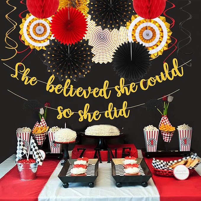 Red Black Gold Party Decorations Graduation Banner Streamers 18pcs
