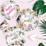 Two Wild Birthday Decorations Girl Tableware Safari Jungle Animal