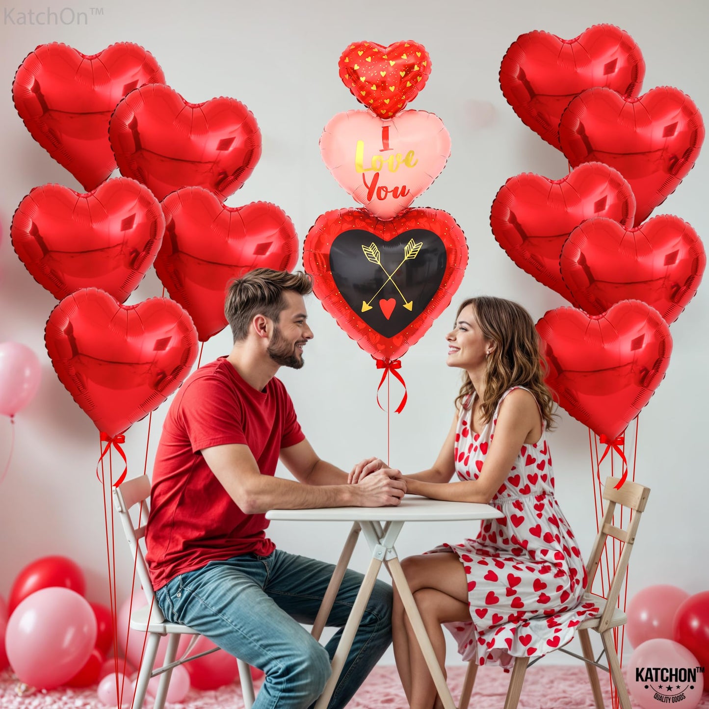 KatchOn, Red Heart Balloons Decorations - Pack of 13 | I Love You