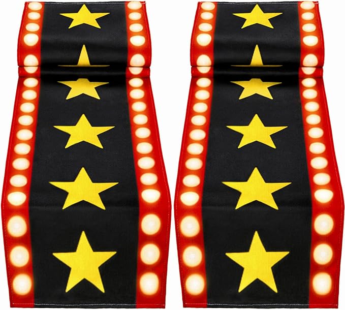2 Pcs 13 x 72 Inch Movie Night Table Runner with Gold Star Design