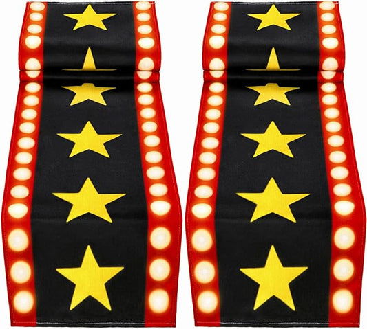 2 Pcs 13 x 72 Inch Movie Night Table Runner with Gold Star Design