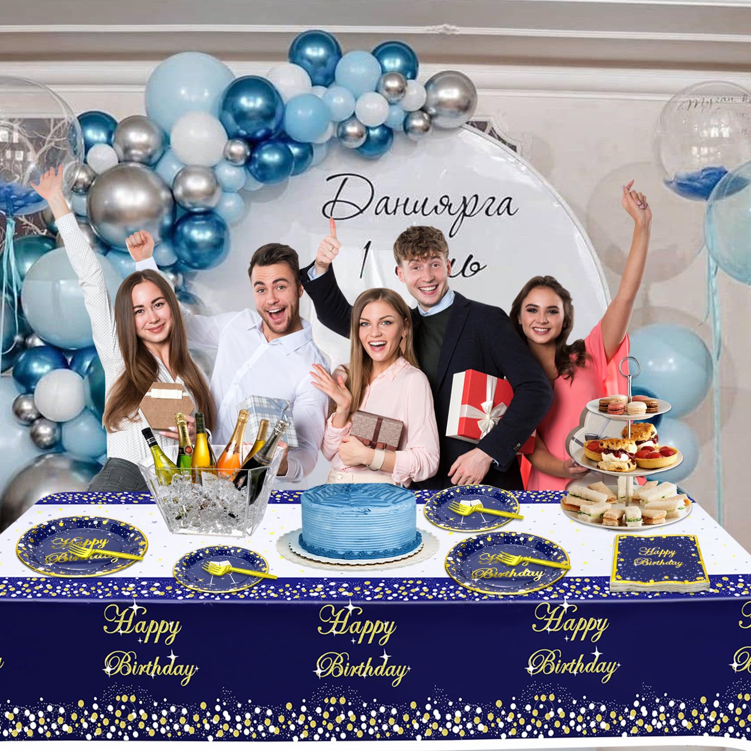 81 Pieces Blue and Gold Party Supplies - Blue and Gold Birthday