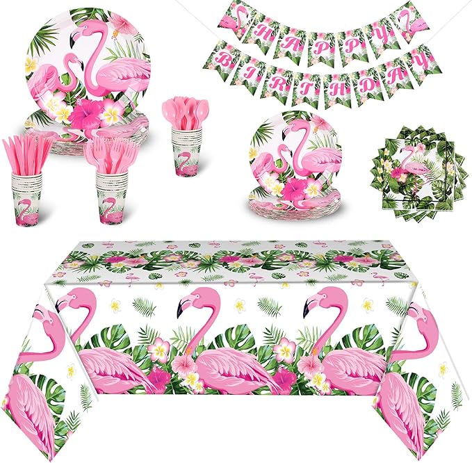 171 Pcs Flamingo Birthday Party Supplies Tropical Luau Hawaiian