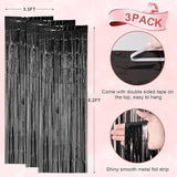 Voircoloria 3 Pack 3.3 x 8.2 ft Laser Black Foil Fringe Backdrop