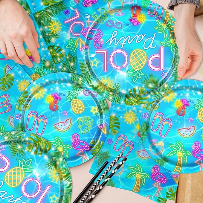 Pool Party Decorations Pool Party Plates and Napkins Sets Neon