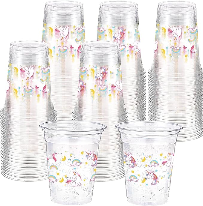 60 Pack Unicorn Cups 12 oz Disposable Clear Plastic Unicornio