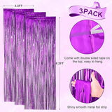 Voircoloria 3 Pack 3.3x8.2 Feet Purple Foil Fringe Backdrop Curtains,