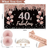 40th Birthday Decorations for Women 33pcs Black Rose Gold Happy 40th