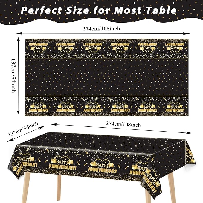 Tevxj 3 Pack Happy Anniversary Tablecloth Disposable Anniversary