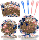 96 Pcs Gender Reveal Party Decorations Supplies He or She Tableware