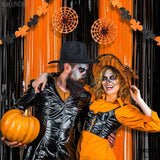 KatchOn, Black and Orange Foil Fringe Curtain - XtraLarge 3.2x8 Feet,