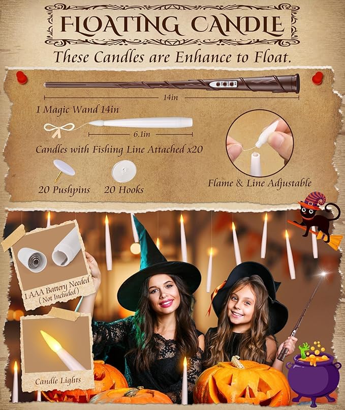 Halloween Decorations Floating Candles with Wand 20Pcs Flameless