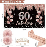 60th Birthday Decorations for Women 33pcs Black Rose Gold Happy 60th
