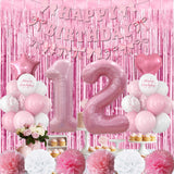 12th Birthday Decorations for Girls Pink Number 12 Balloon Bow