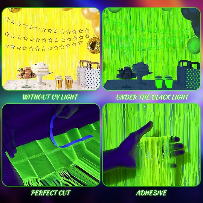 2 Pack Glow in The Dark Party Streamers, Neon Party Decorations