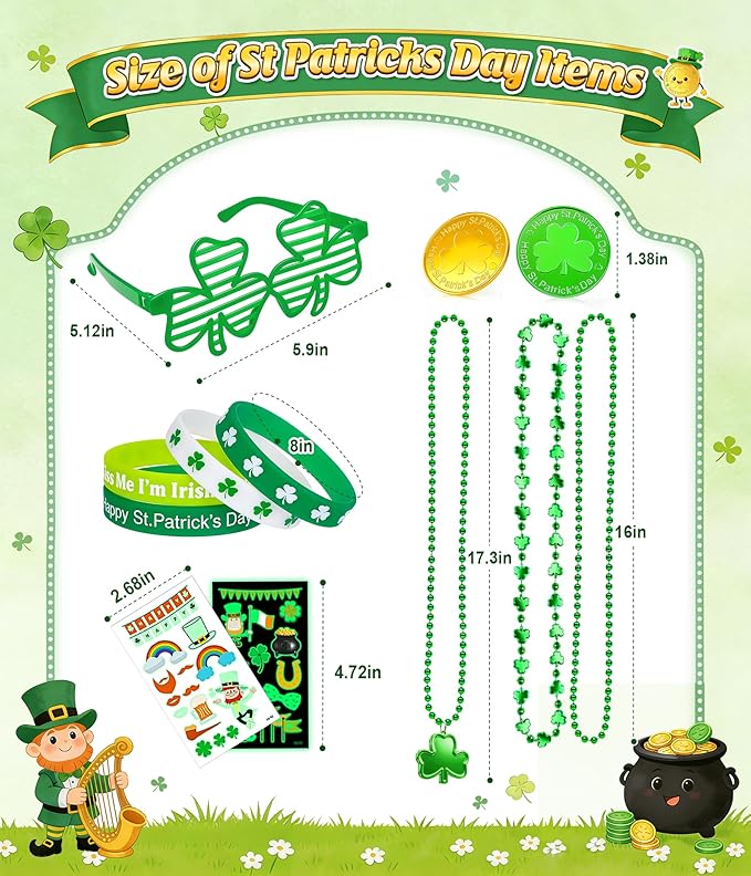 Jeowoqao 184pcs St Patricks Day Accessories Party Favor Set St