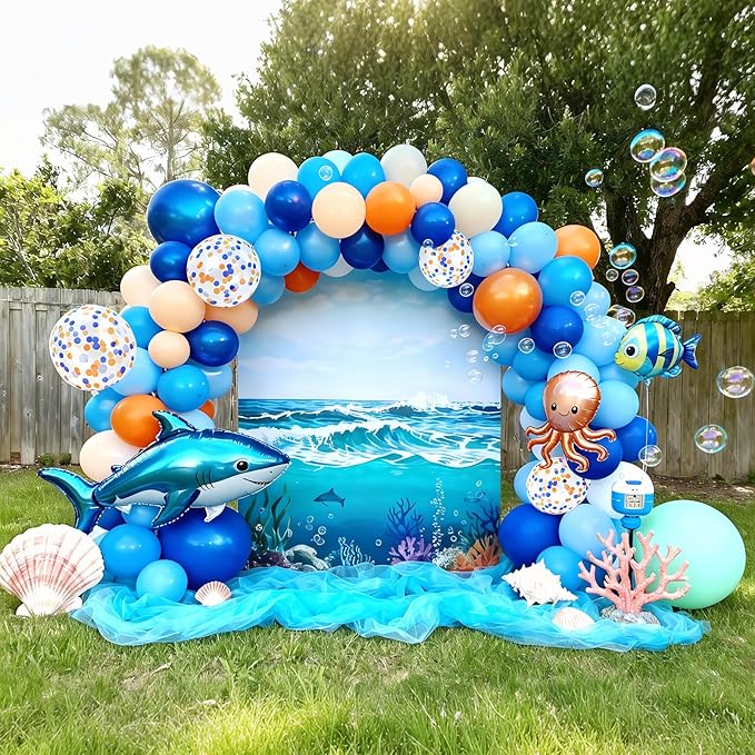 Bezente Orange and Blue Balloons Kit, 60pcs 12 inch Light Royal Blue