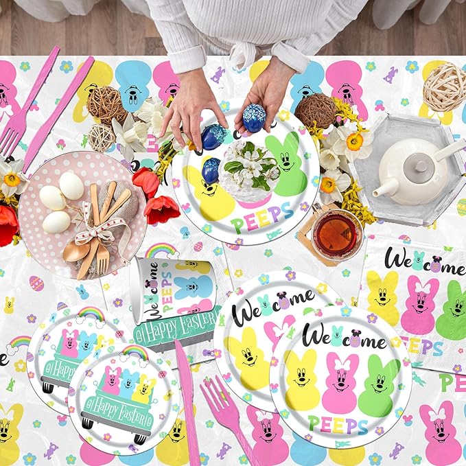 Welcome Bunny Tableware 142pcs Mouse Happy Easter Party Decoration